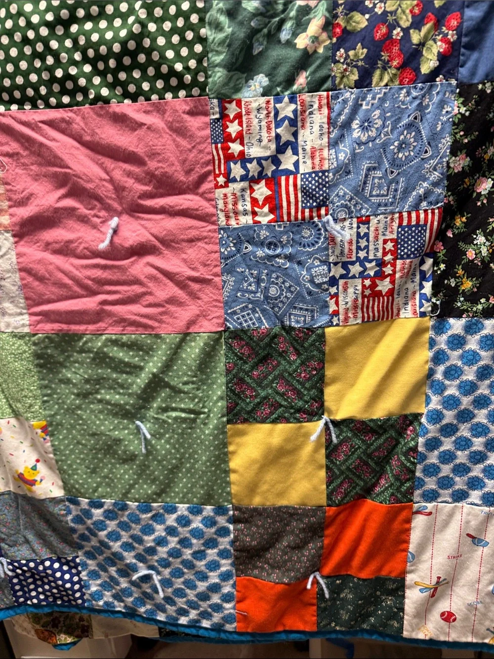 Handmade Patchwork Quilt Throw in Teal, Blue & Multicolor